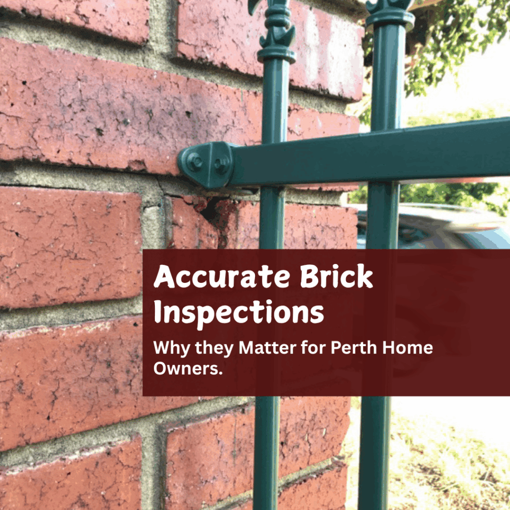 Close-up of cracked brick wall in Perth showing rusted support and mortar damage, used to highlight the importance of accurate brick inspections.