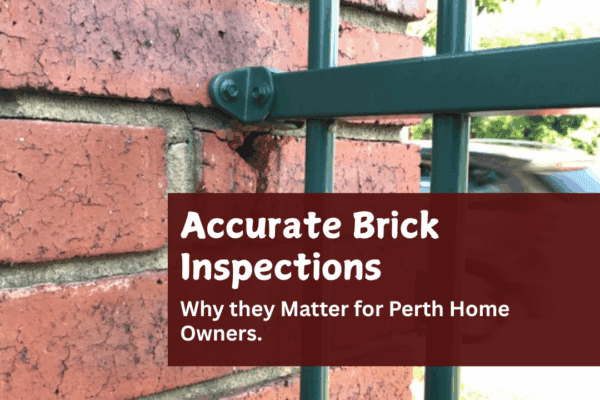 Close-up of cracked brick wall in Perth showing rusted support and mortar damage, used to highlight the importance of accurate brick inspections.